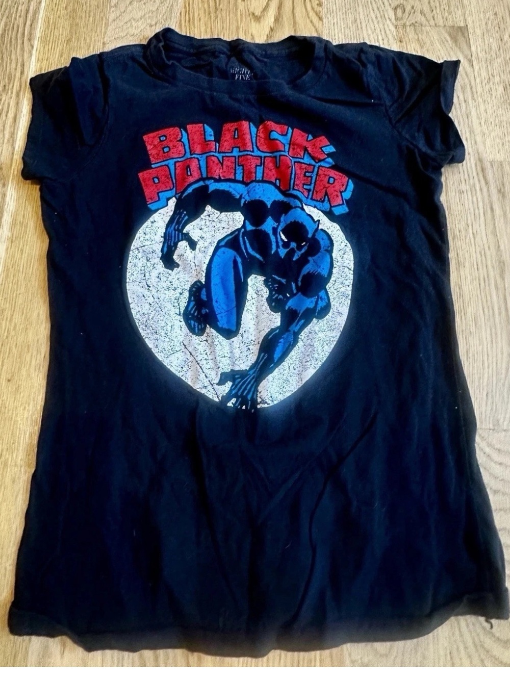 Marvel Black Panther Graphic T-Shirt Mighty Fine Retro Comic Spotlight Black S